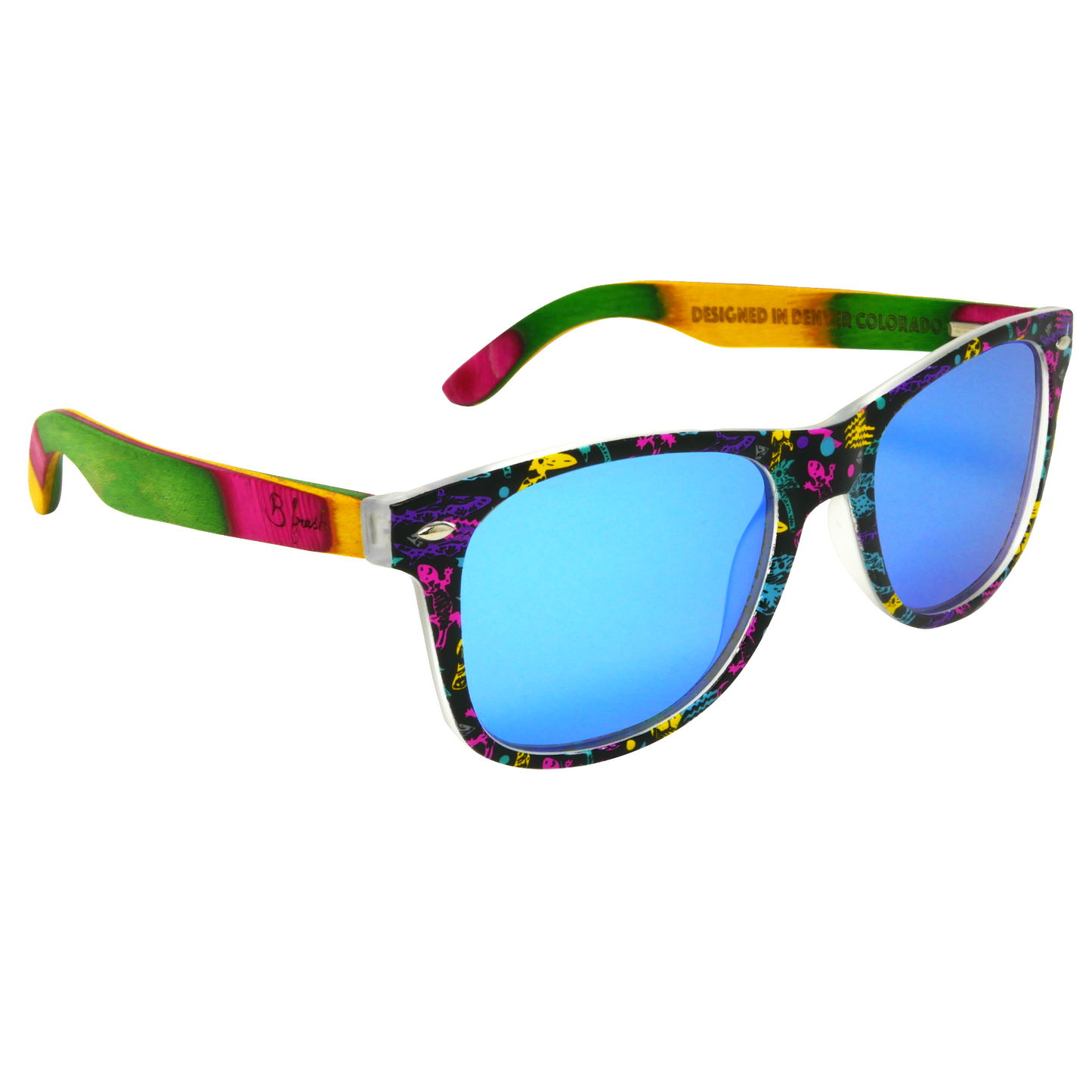 The Retro Beaches - Wooden Sunglasses - Colored Skateboard